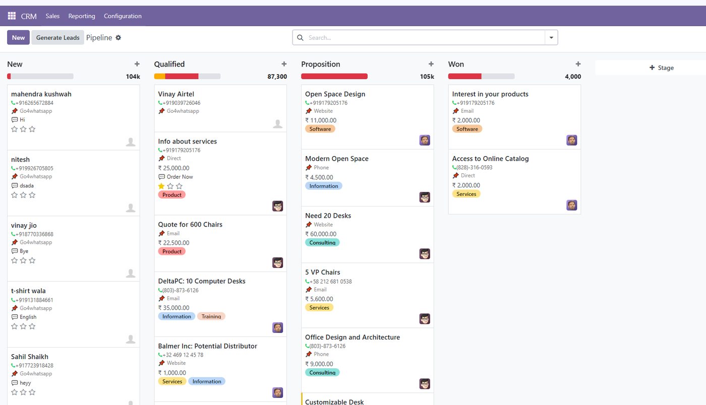 Go4whatsup for Odoo — Odoo CRM pipeline
