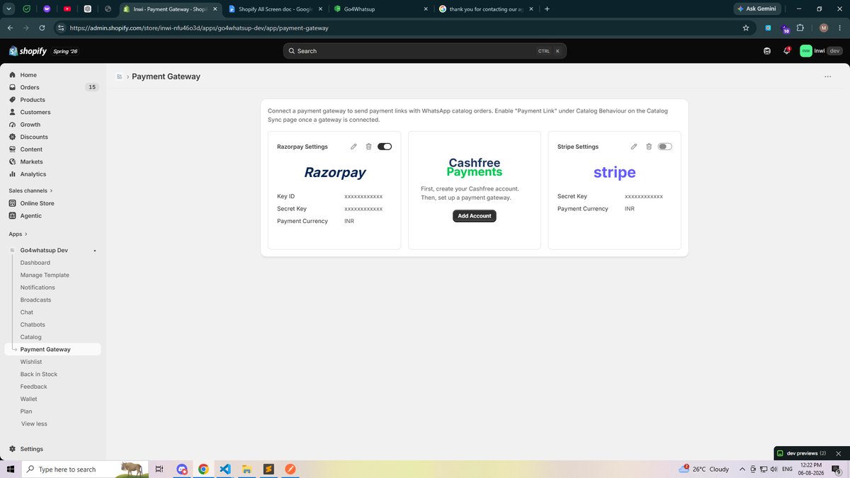 In-chat WhatsApp payment gateway for Shopify orders with Razorpay, Stripe and Meta Payments